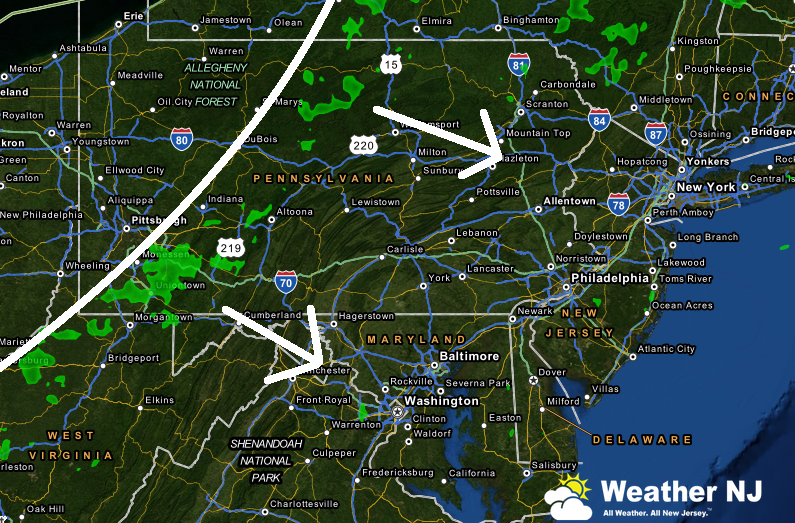 current radar showing cold front approaching new jersey
