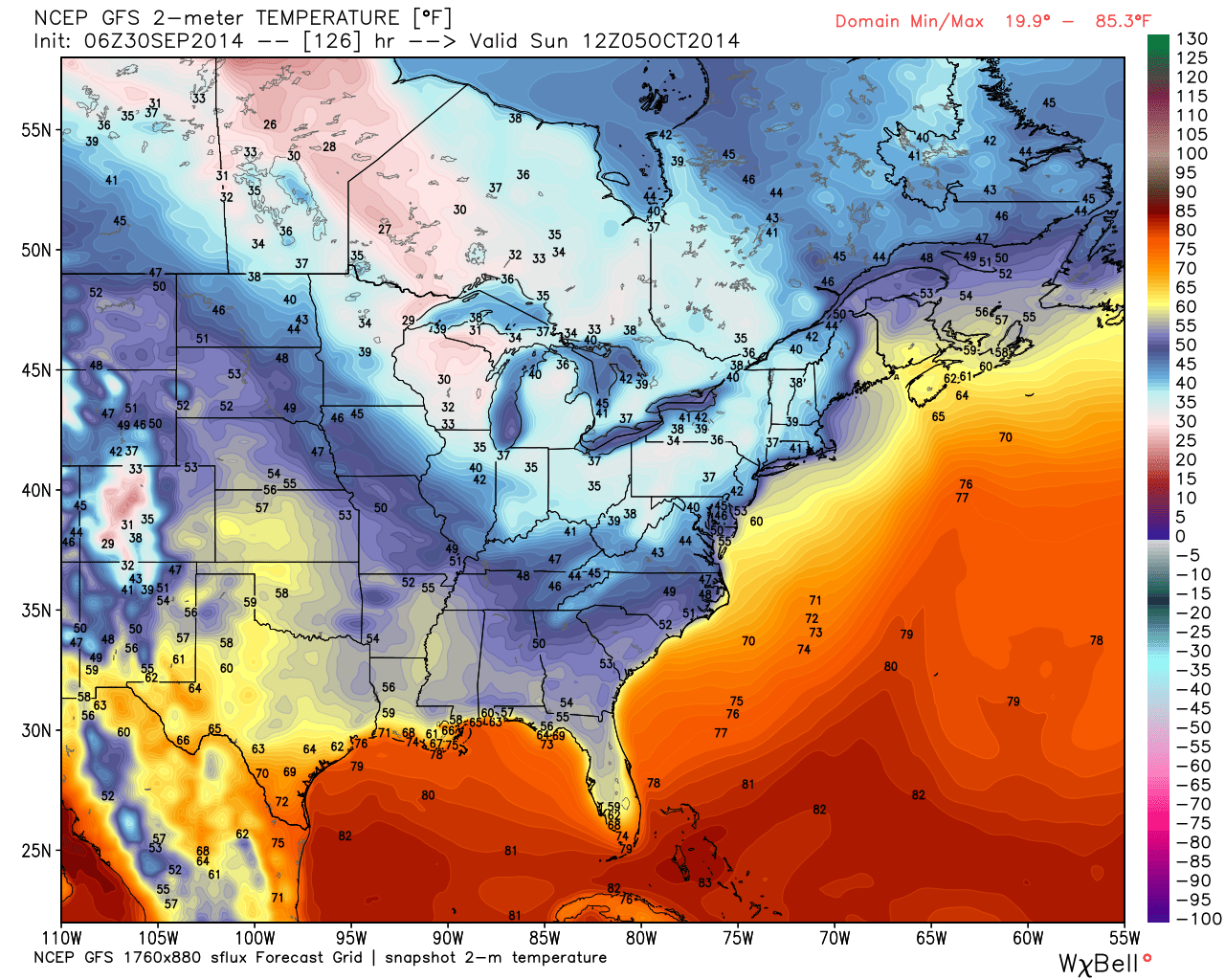 gfs temperatures showing cold air invasion detected