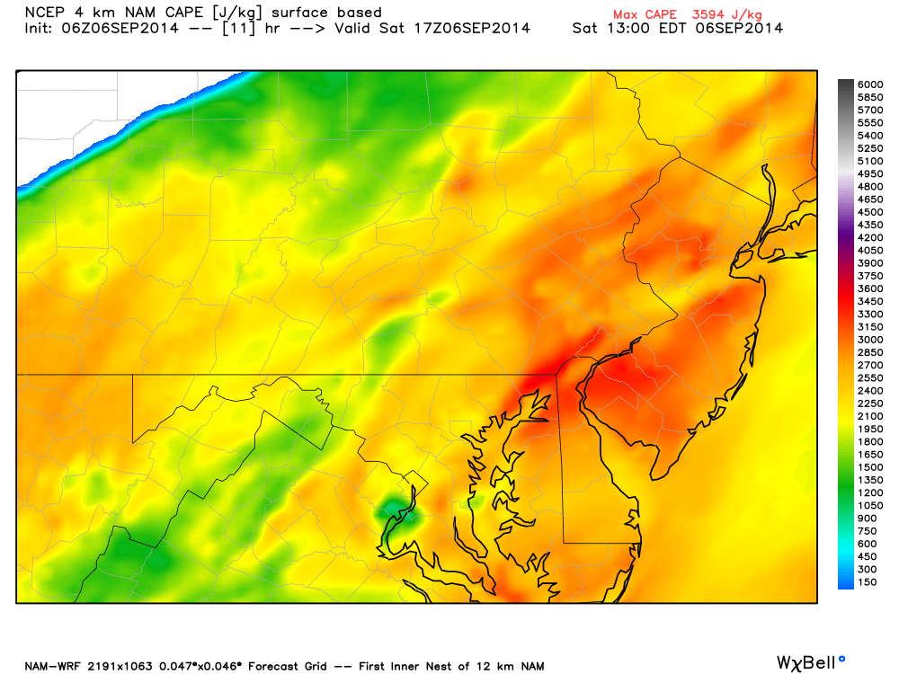 surface based convective available potential energy will increase as the sun diurnally heats the new jersey
