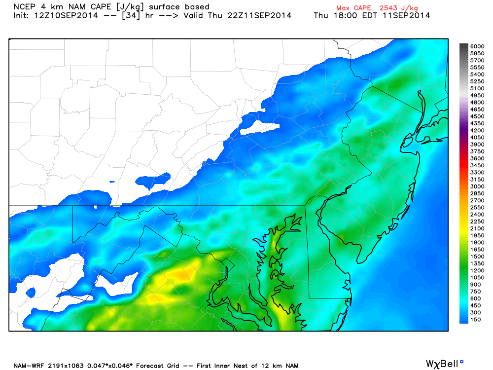 high-res NAM showing low cape levels tomorrow in new jersey