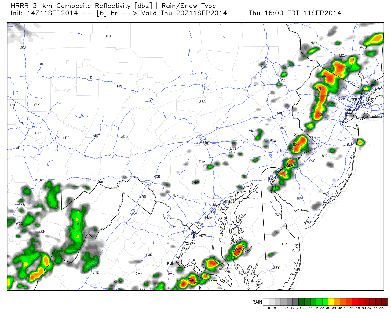 14Z HRRR shows showers and thunderstorms approaching the new jersey area