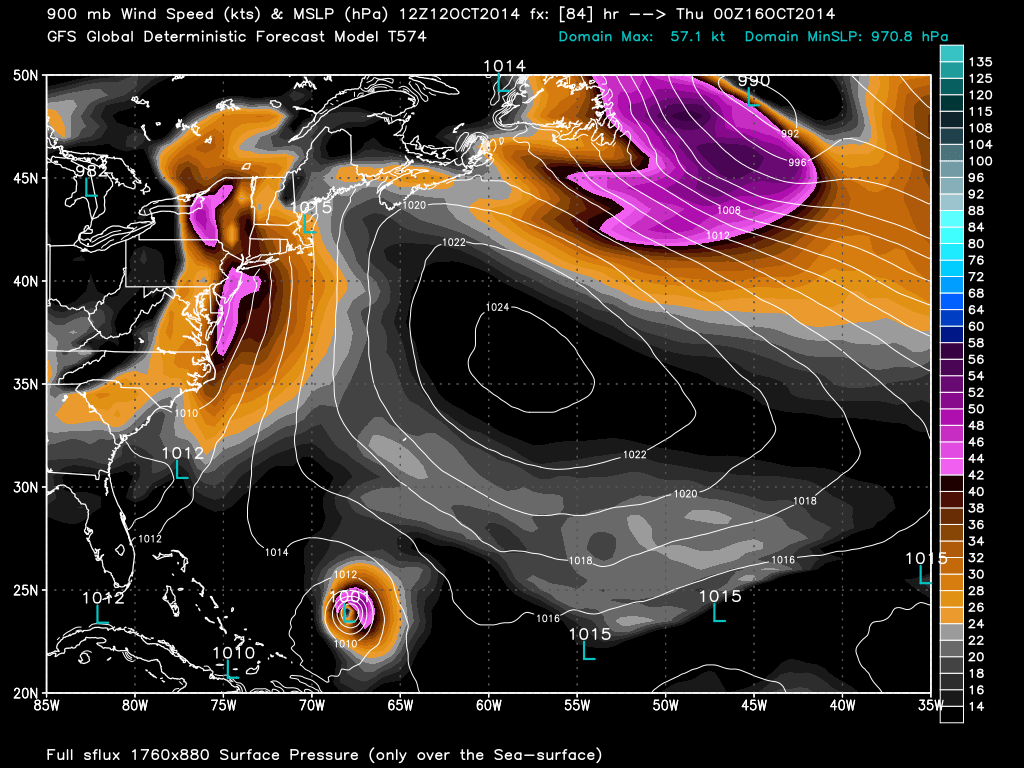 inverted gfs model showing wind event for the eastern US