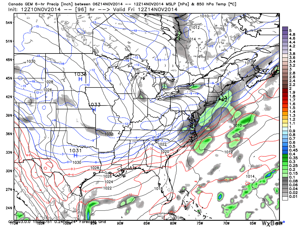 canadian model showing light snow for new jersey
