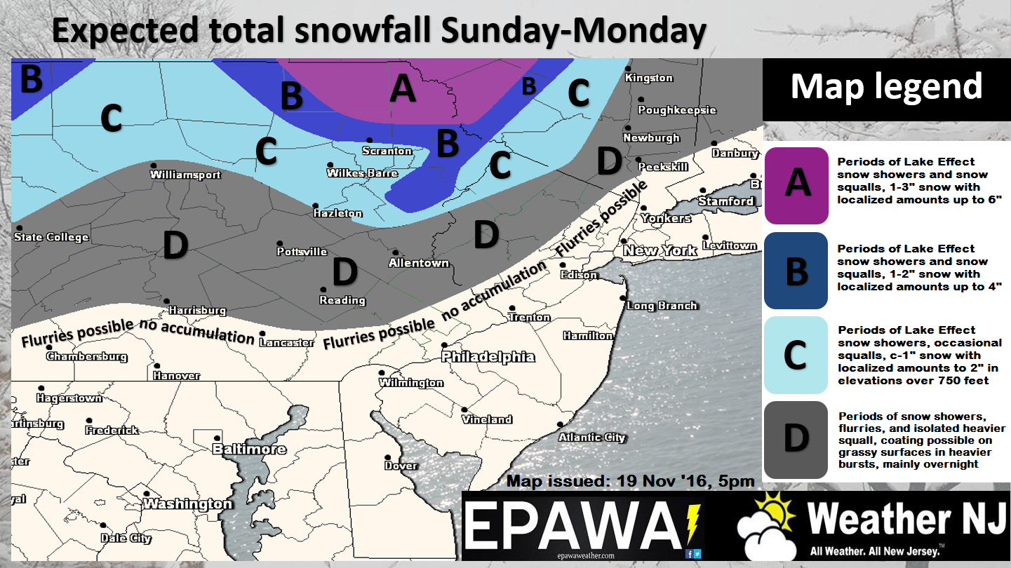 EPAWA Weather NJ Snow Map November 2016