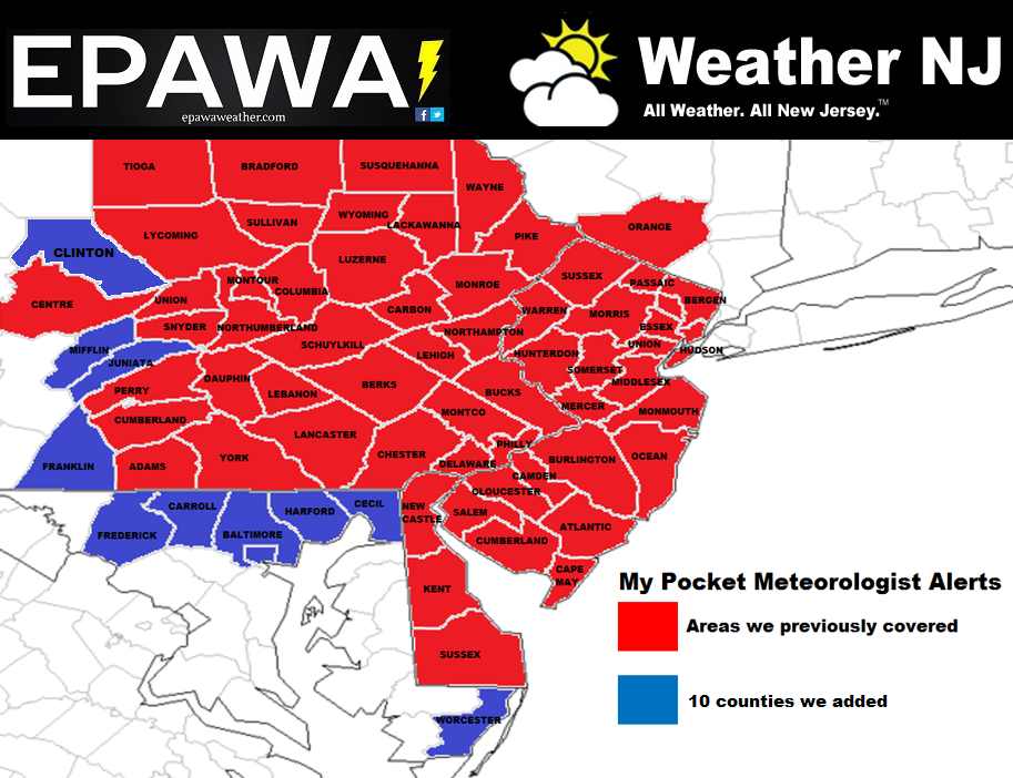 My Pocket Meteorologist Coverage Map