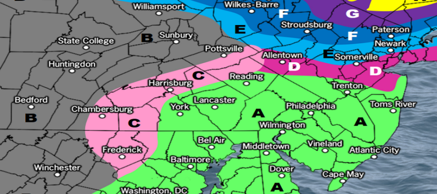 Snow Map for Monday-Tuesday