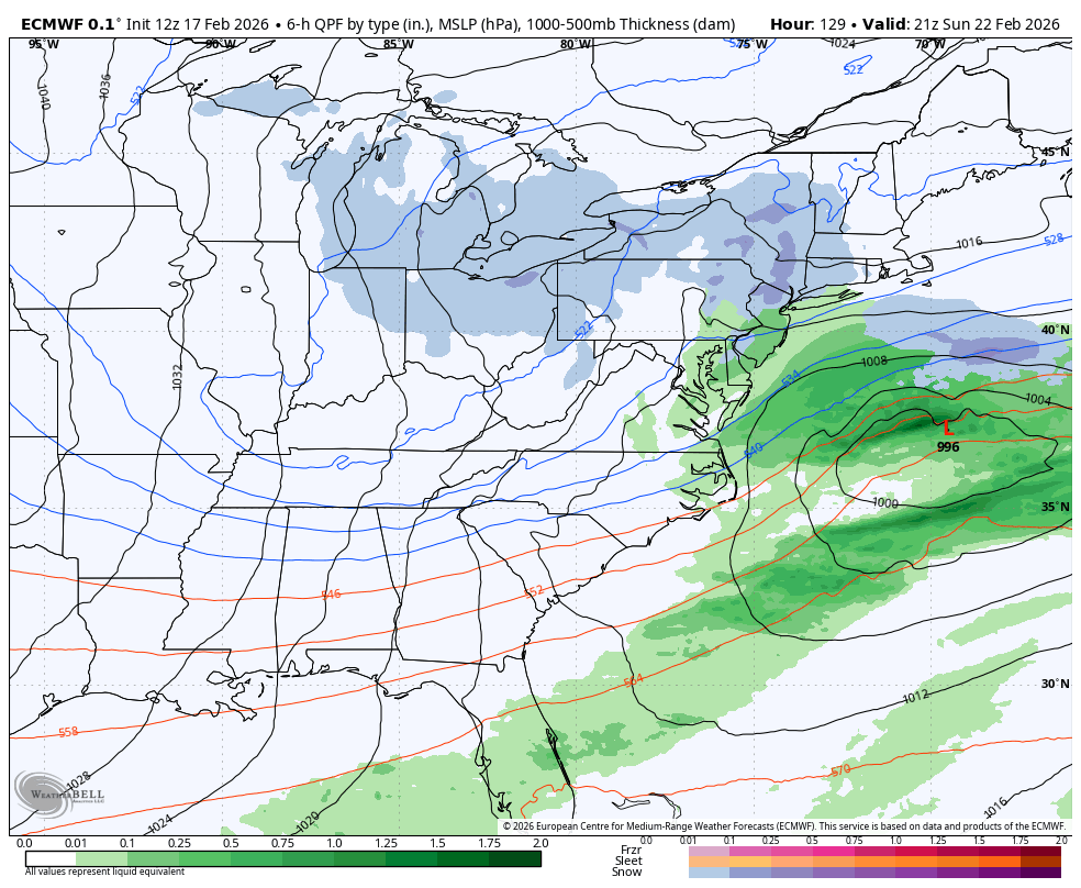 This image shows the Euro run missing for the New Jersey Weekend Snowstorm.